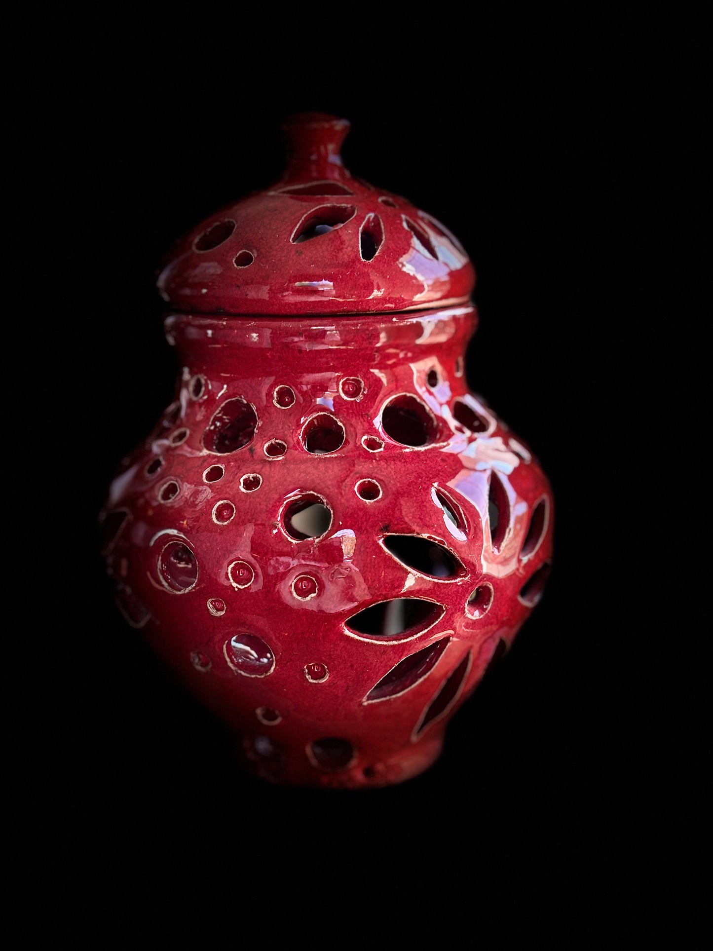 Arabesque style Lantern - Red small Handmade ceramic
