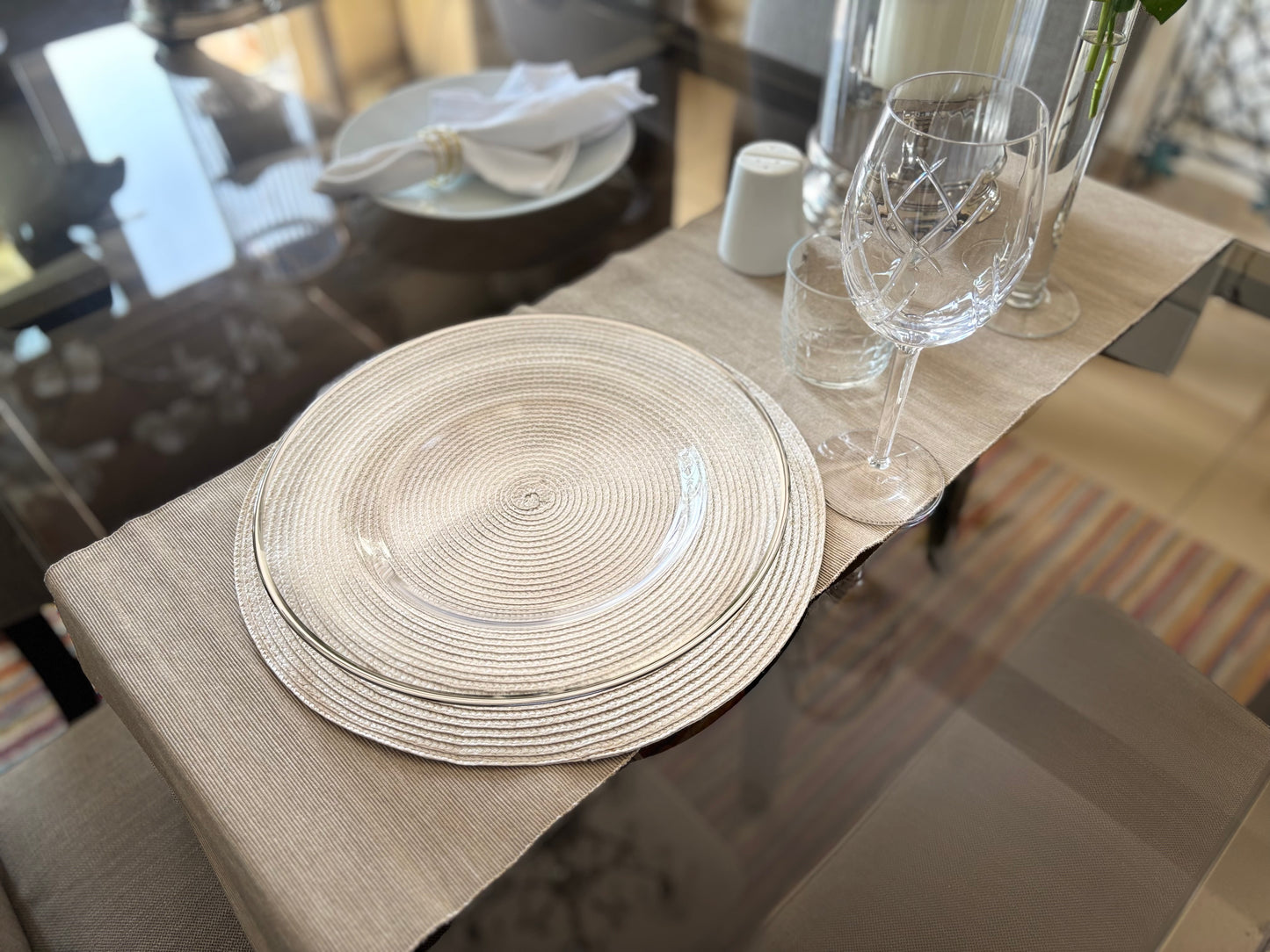 Silver Trim Charger Plate - glass