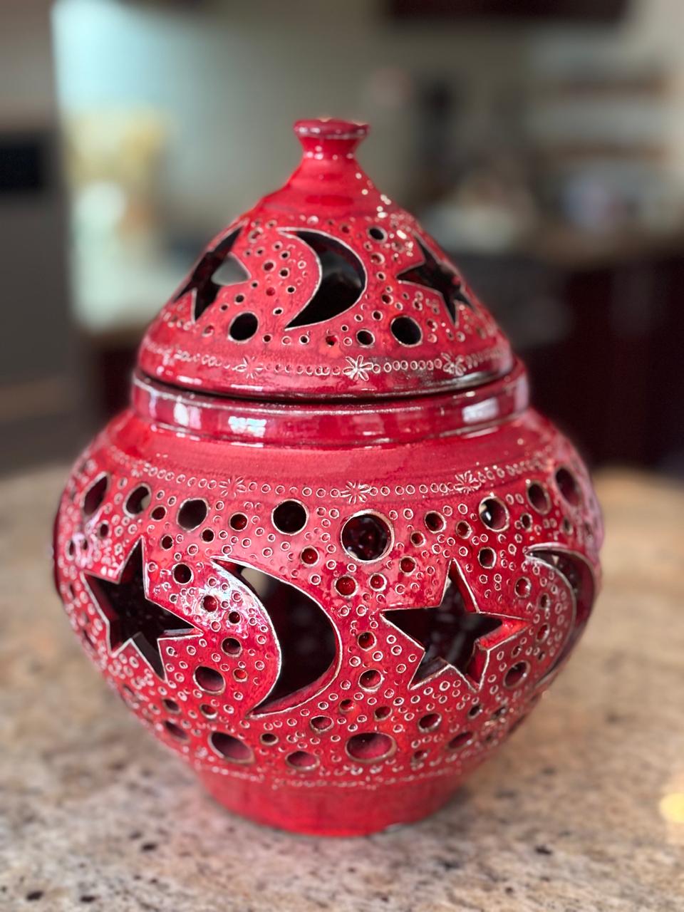 Arabesque style Lantern - Red(Large) Handmade ceramic