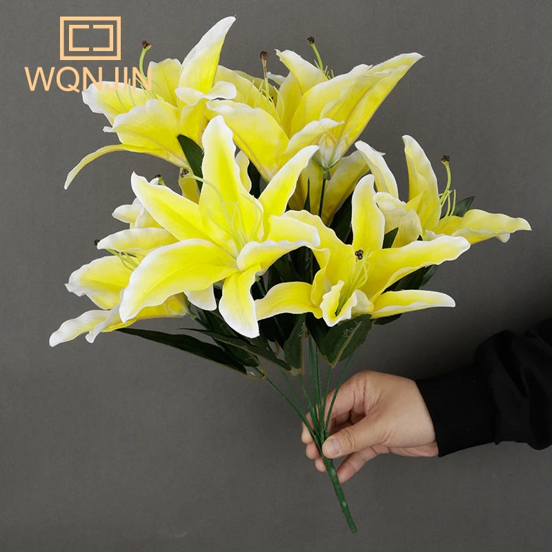 Artificial Multicolor Lily Bouquet – European-Style Floral Decor for Wedding & Home