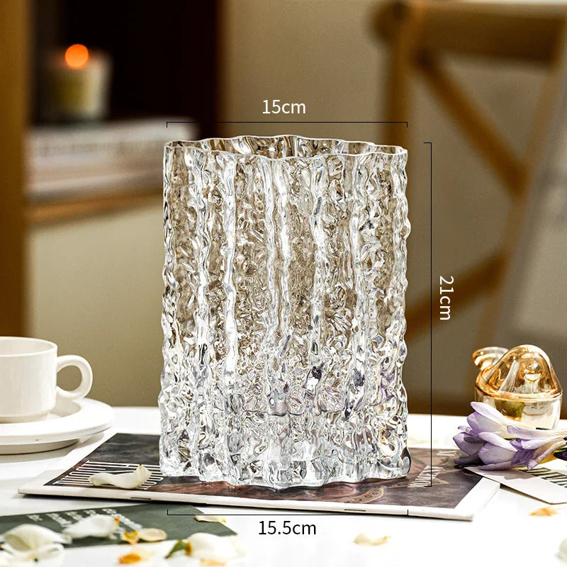 Elegant Diamond-shaped glacier glass vase