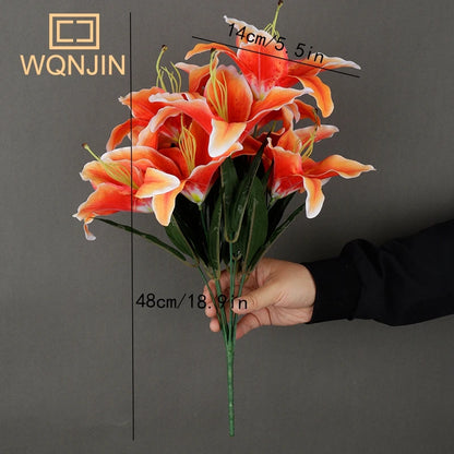 Artificial Multicolor Lily Bouquet – European-Style Floral Decor for Wedding & Home