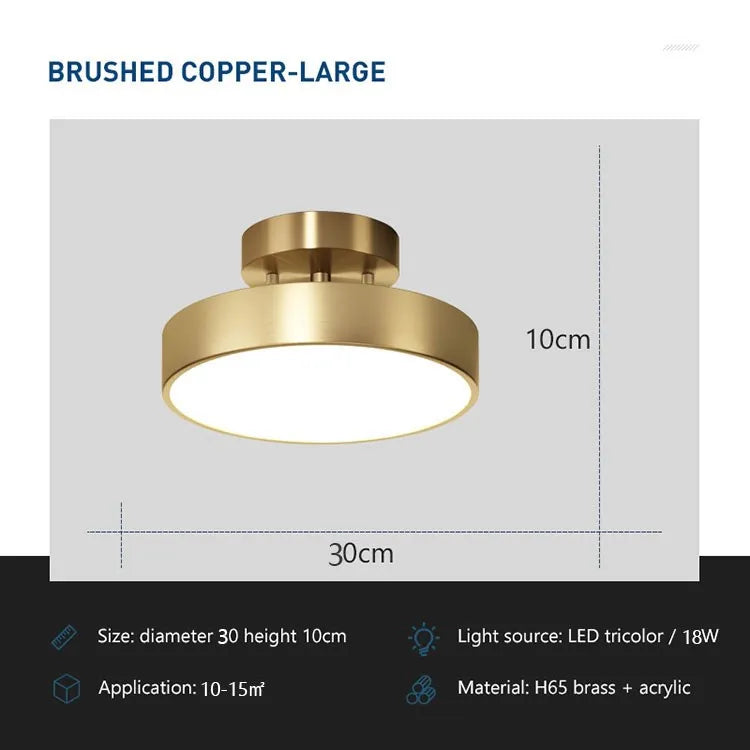 Modern LED Ceiling Light – Nordic Round Copper Fixture for Home & Bedroom Decor