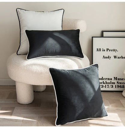 Velvet Black & White Hemming Pillowcase