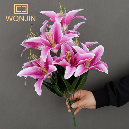 Artificial Multicolor Lily Bouquet – European-Style Floral Decor for Wedding & Home
