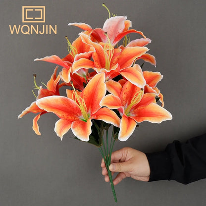 Artificial Multicolor Lily Bouquet – European-Style Floral Decor for Wedding & Home