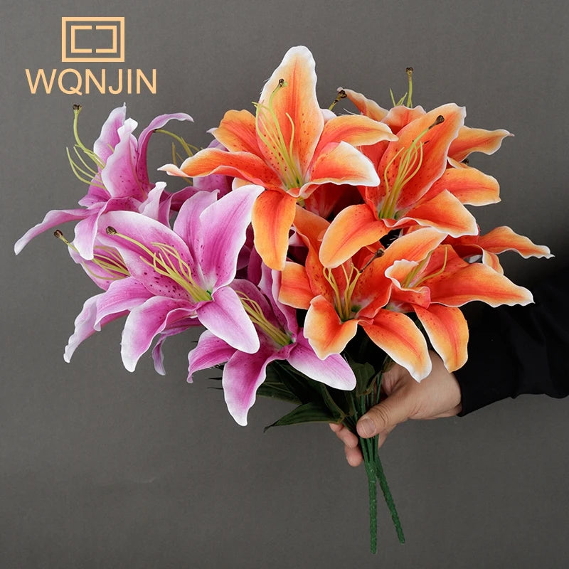 Artificial Multicolor Lily Bouquet – European-Style Floral Decor for Wedding & Home