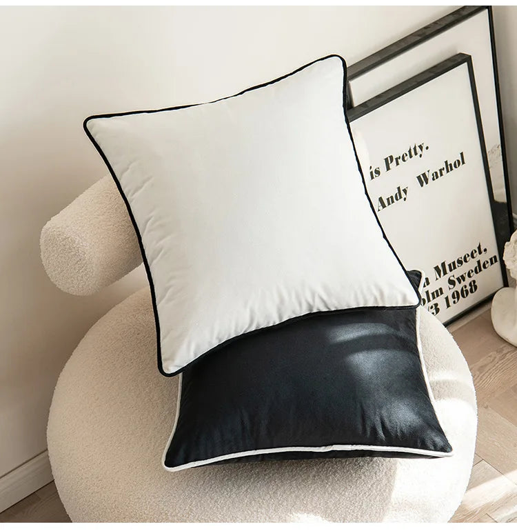 Velvet Black & White Hemming Pillowcase