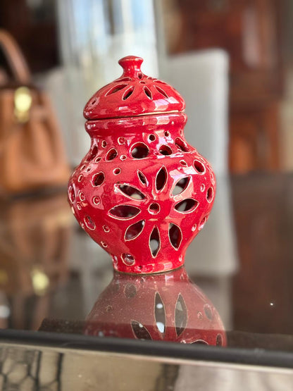 Arabesque style Lantern - Red small Handmade ceramic